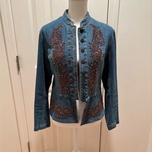Coldwater Creek Blue Jean Jacket with Red Embroidery